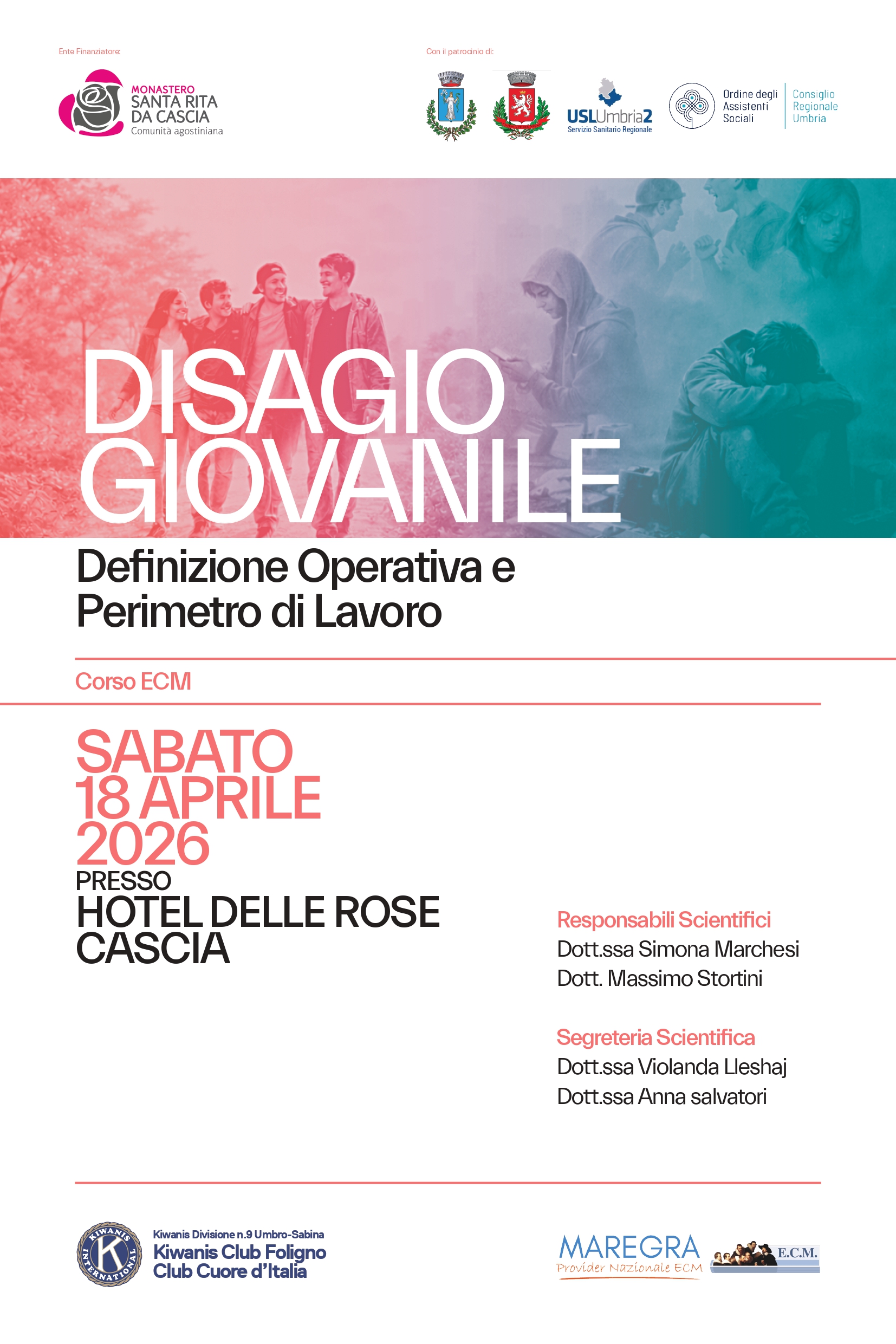 Corso ECM residenziale: "DISAGIO GIOVANILE:  DEFINIZIONE OPERATIVA E PERIMETRO DI LAVORO - 18 aprile 2026