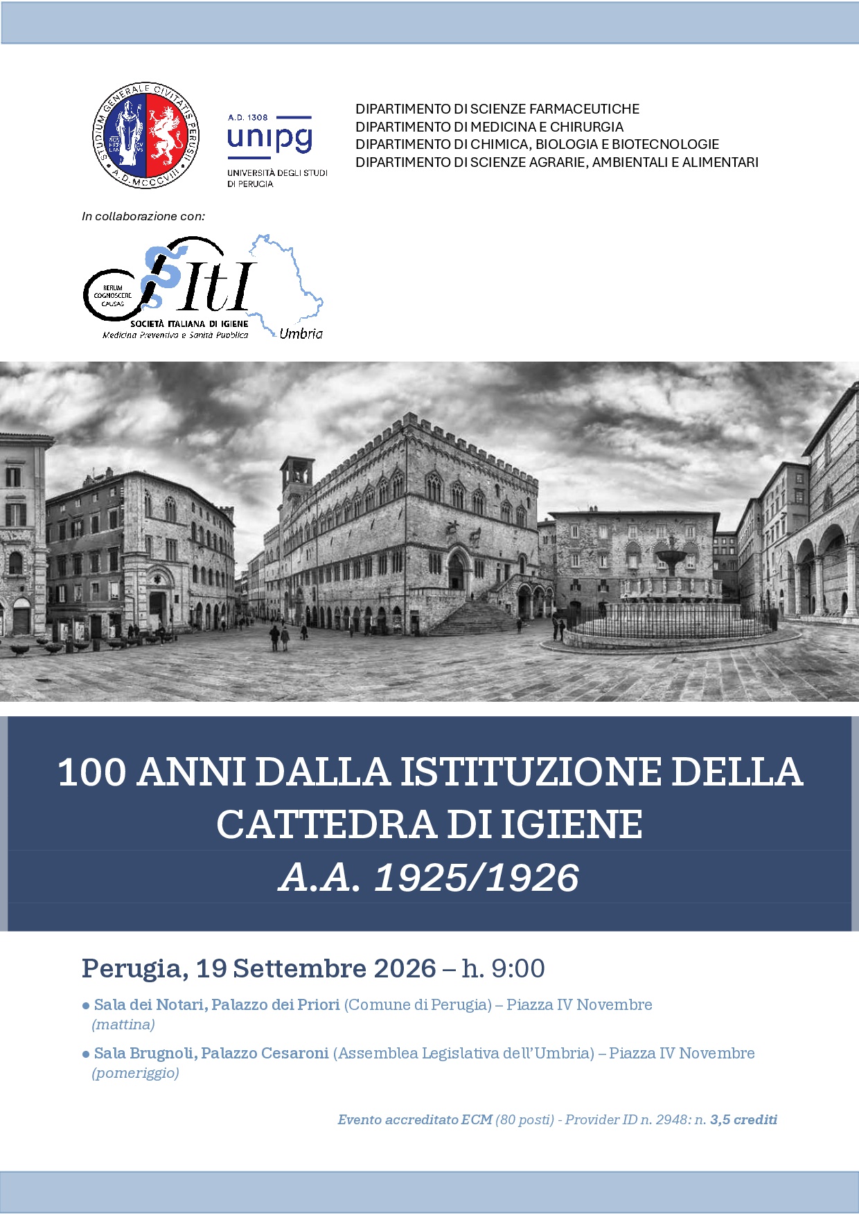 19 settembre 2026, Convegno "100 Anni dalla Istituzione della Cattedra di Igiene" - 3,5 ECM Iscrizione gratuita